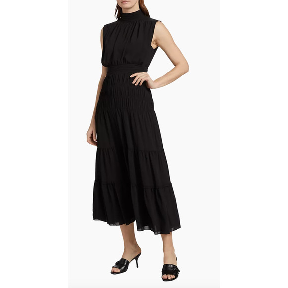 NWT Derek Lam 10 Crosby Womens Dress Junia Midi Sleeveless Tiered BLACK 6